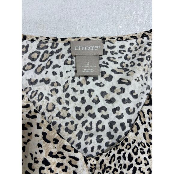 Chico’s Size 2 Leopard Print Blouse Women’s 12/14 V Neck 3/4 Sleeve Animal Print - Picture 7 of 7